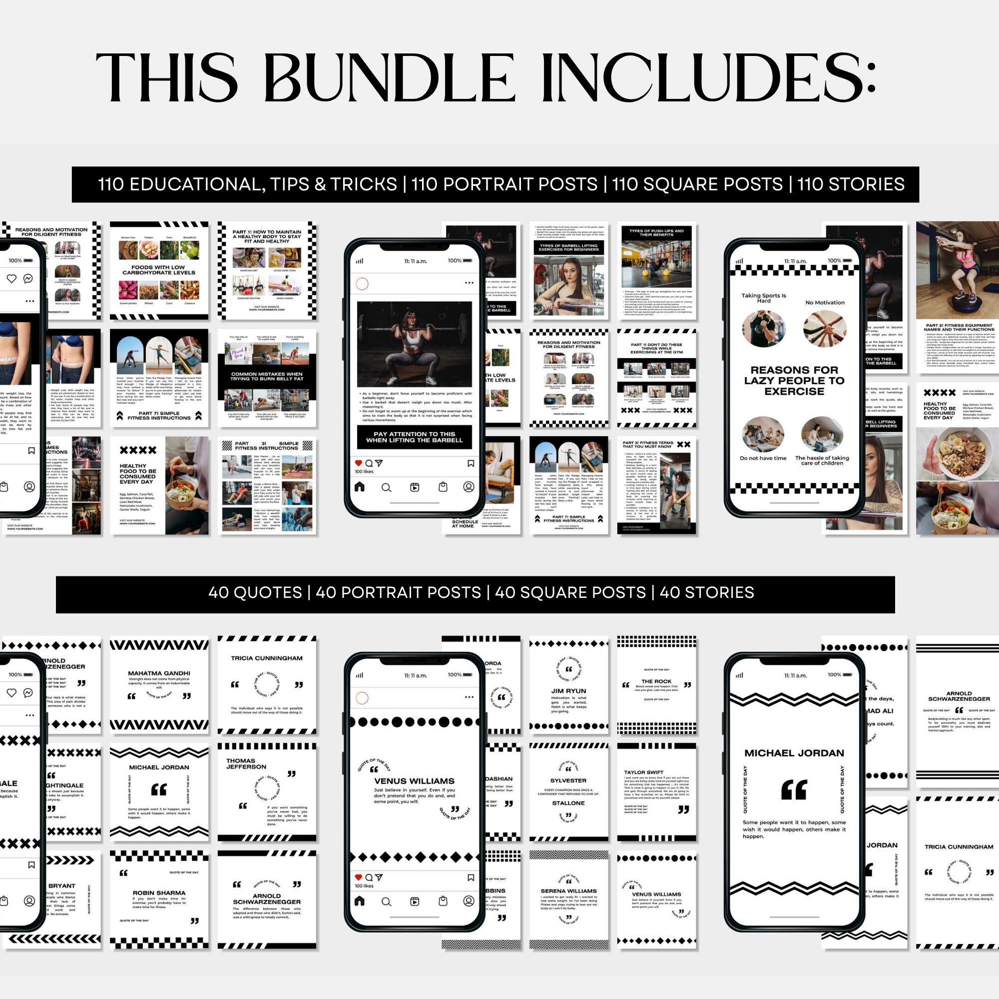 1100+ Fitness, Gym, Wellness & Coaching Instagram Templates | Canva Editable | PLR & MRR Resell Rights